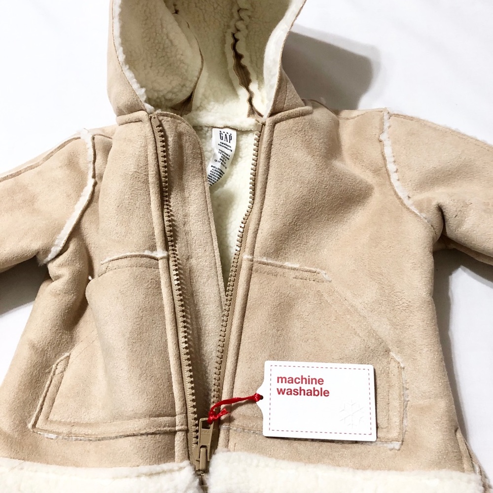 NWT - Vintage Baby Gap Faux Shearling Zip-Front Hooded Jacket w/Pockets- Newborn - Picture 5 of 13
